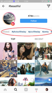 Showing related Instagram hashtags