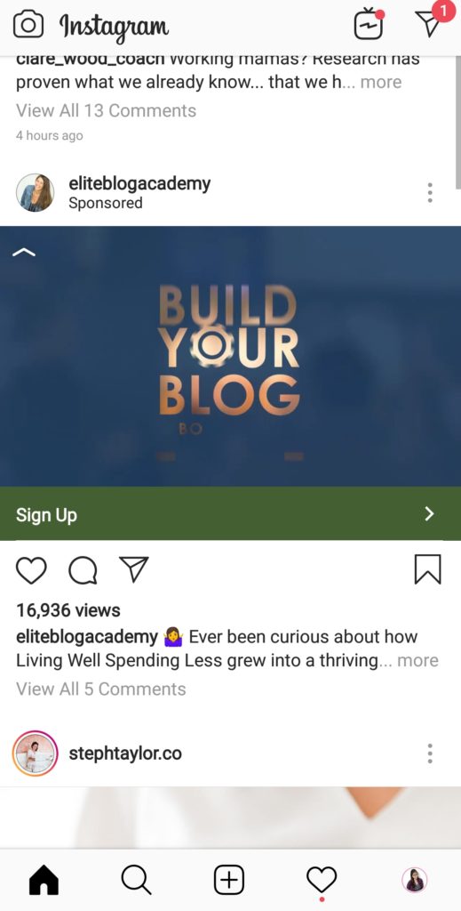 Instagram ad campaign as seen to others