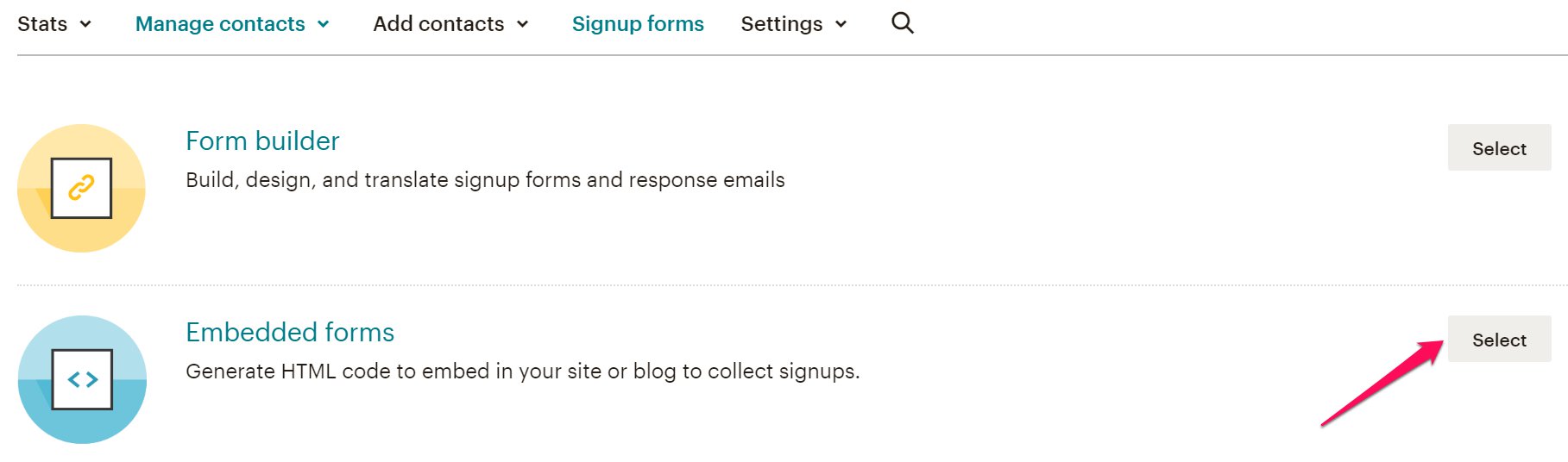 Embedding the Mailchimp signup form inside the website