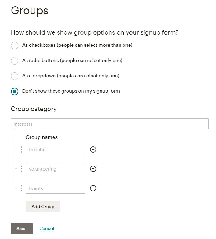 Creating a group in mailchimp