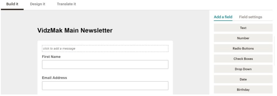 Designing a signup form in Mailchimp