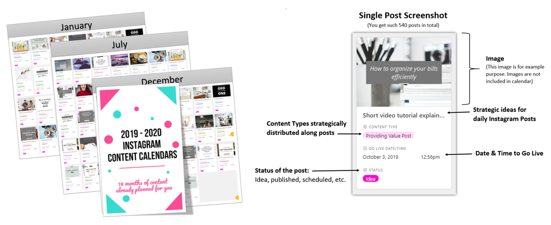 What's inside the Instagram Content Calendar